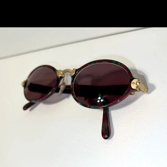 Vintage Jacomo Womens Italy Sunglasses Round Tortoise Teal Designer Gold Brass - Picture 7 of 10